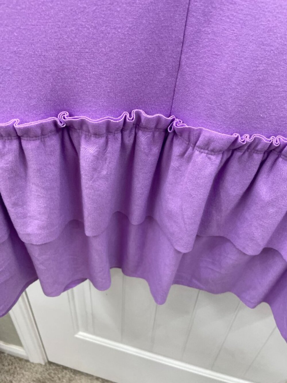 NEW! Zenana Plus Short Sleeve Round Neck Ruffle Hem Dress Lavender 1X - Picture 6 of 9